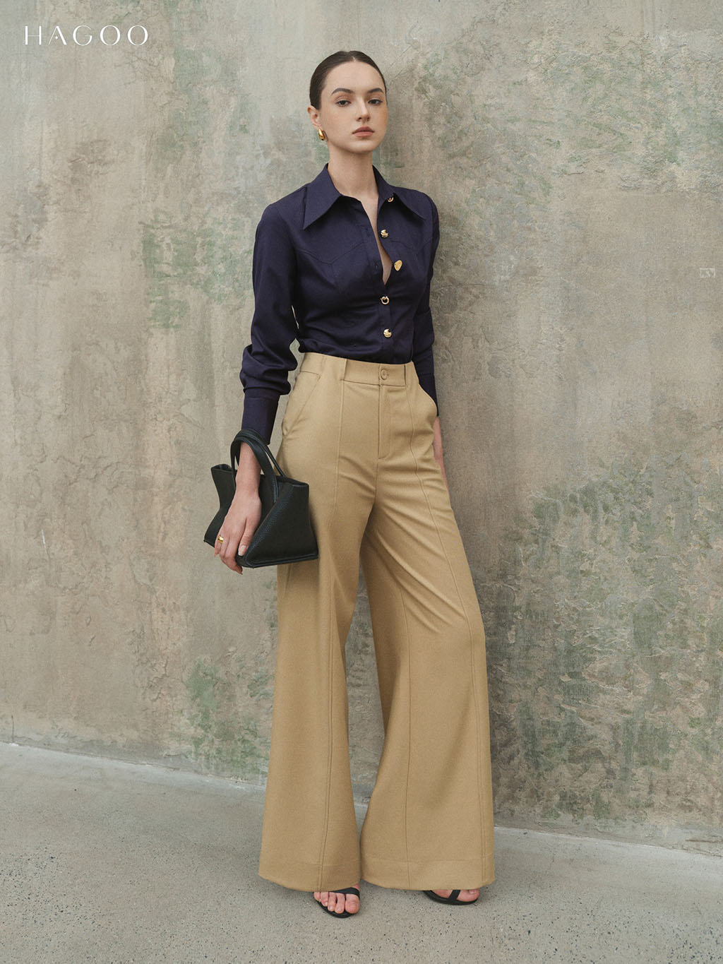 Áo sơ mi cúc trang trí xẻ sau HAGOO