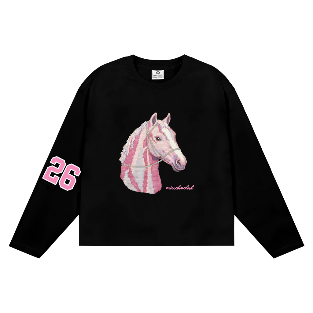 Áo thun boxy nữ tay dài Miucho cotton 2 chiều dày dặn thoáng mát hình ngựa 26 in mix 2787_thumbnail_10