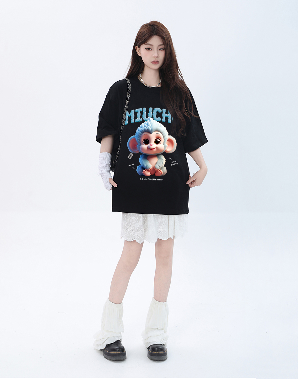 Áo thun form rộng 12 con giáp tuổi Thân (tuổi khỉ) ATD1243 Miucho tay ngắn cổ tròn in mix_thumbnail_8