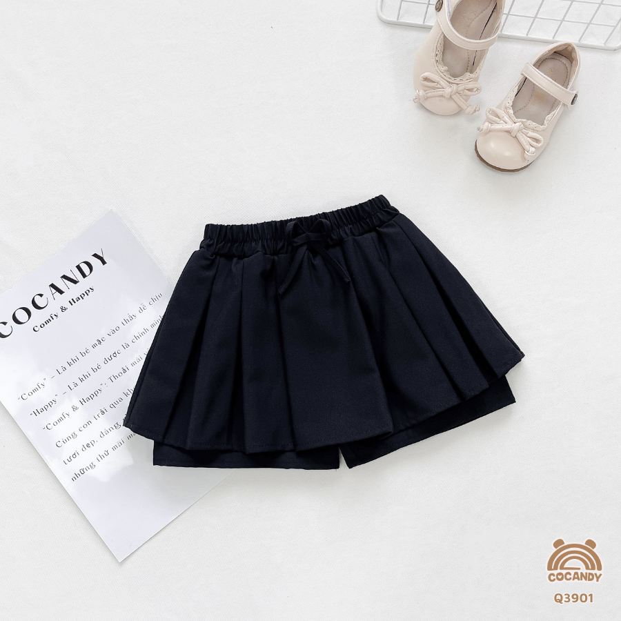 Quần váy ĐEN xếp ly bản to phối nơ_thumbnail_1