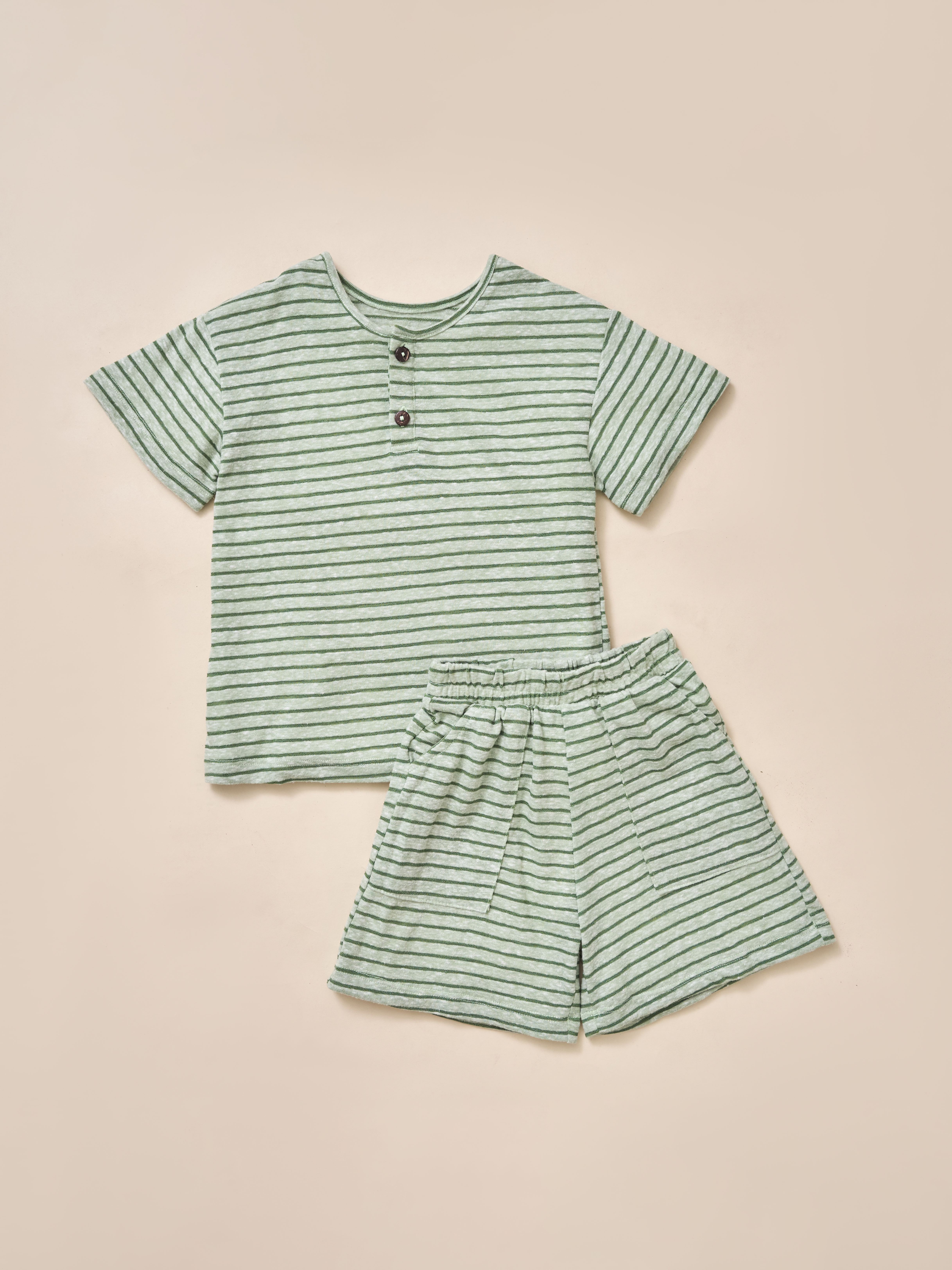 Set kẻ cộc tay hai khuy dừa