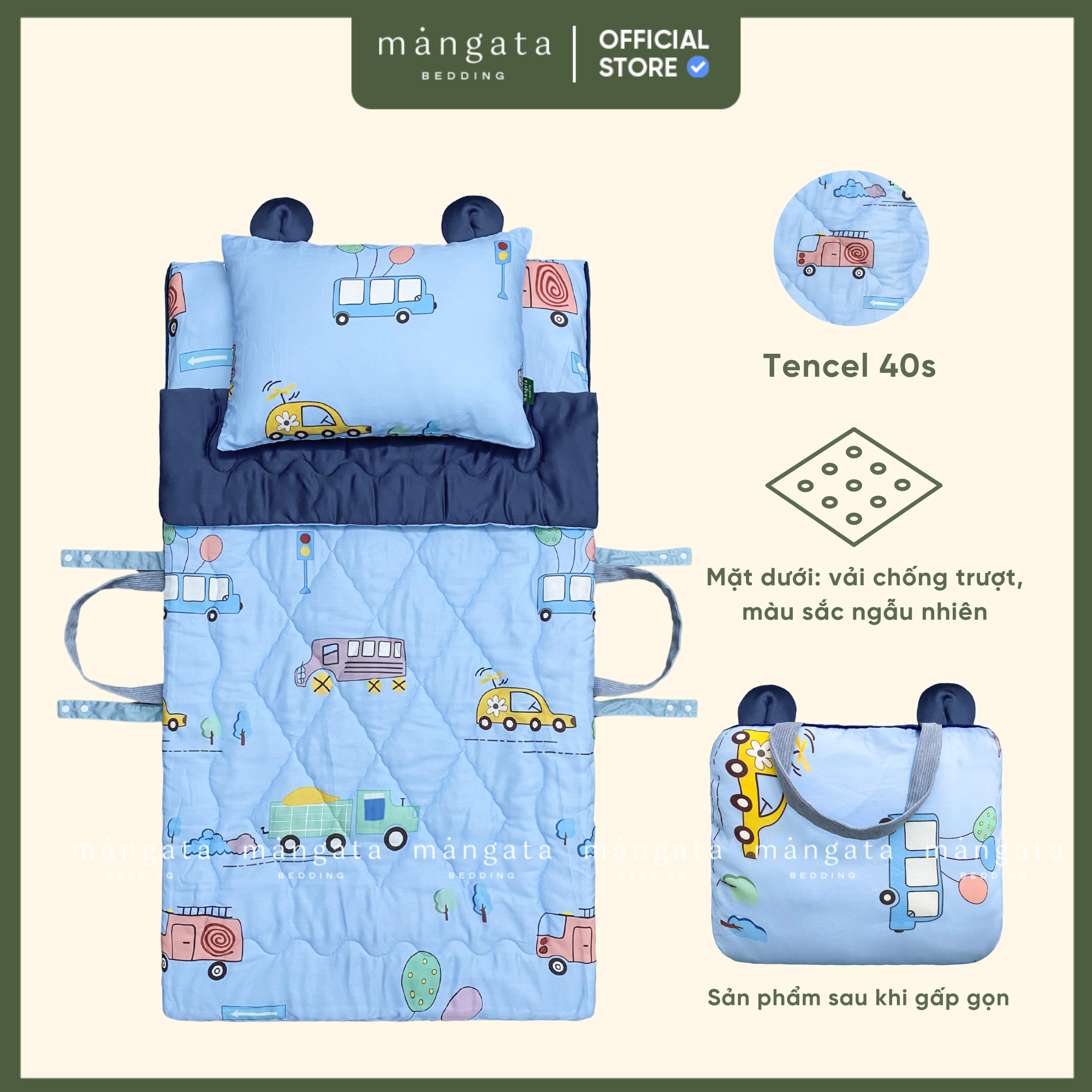 Mẫu Xe buýt bóng bay - Bộ chăn gối gấp gọn đi học