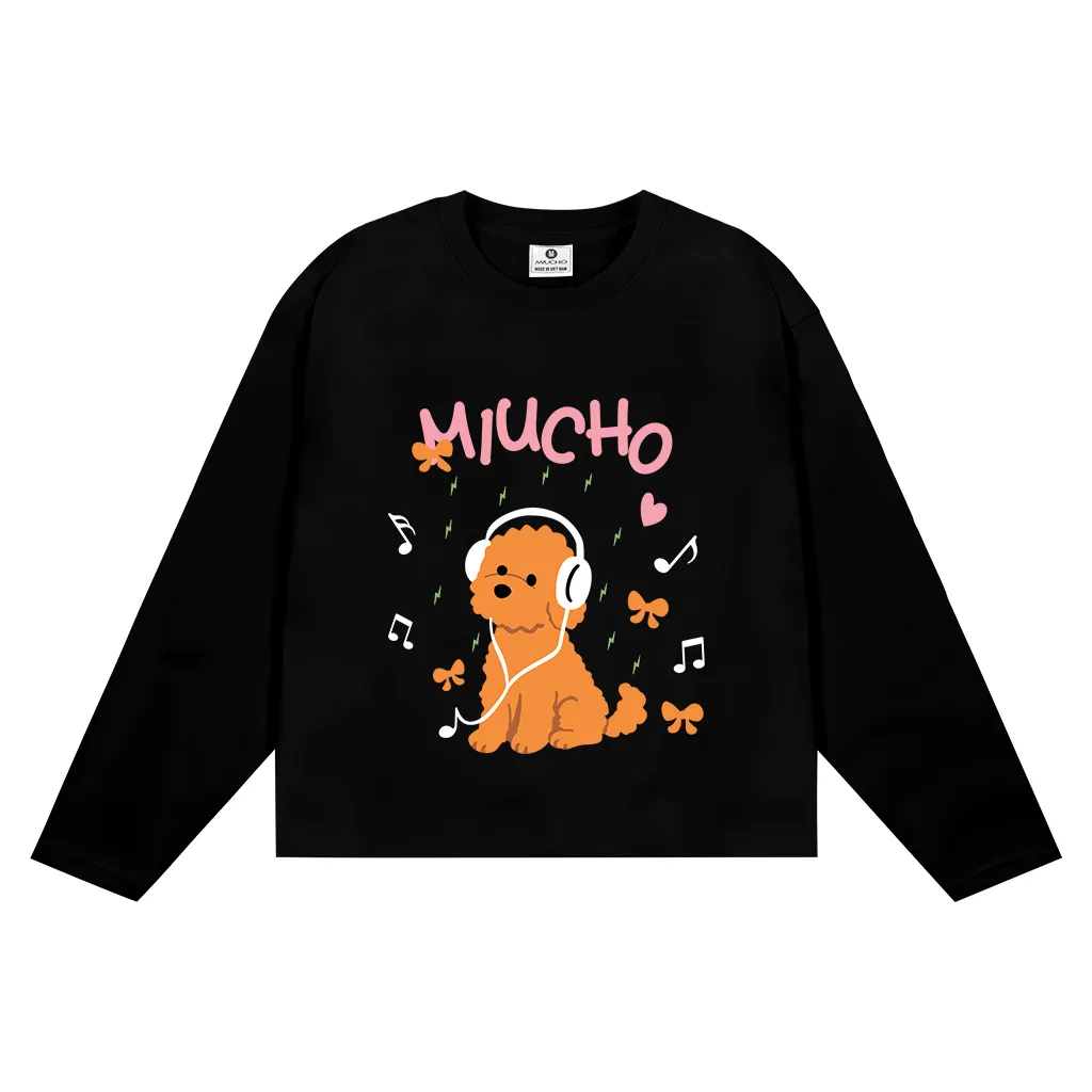 Áo thun tay dài form boxy Miucho chất vải dày dặn thoáng mát cún music in mix 2833_thumbnail_10