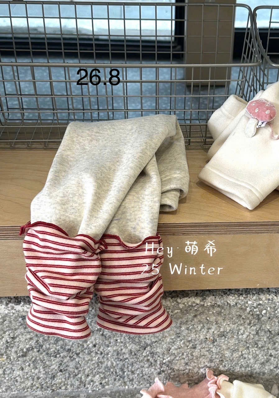 (Q211) Quần legging ghi gấu gập kẻ đỏ