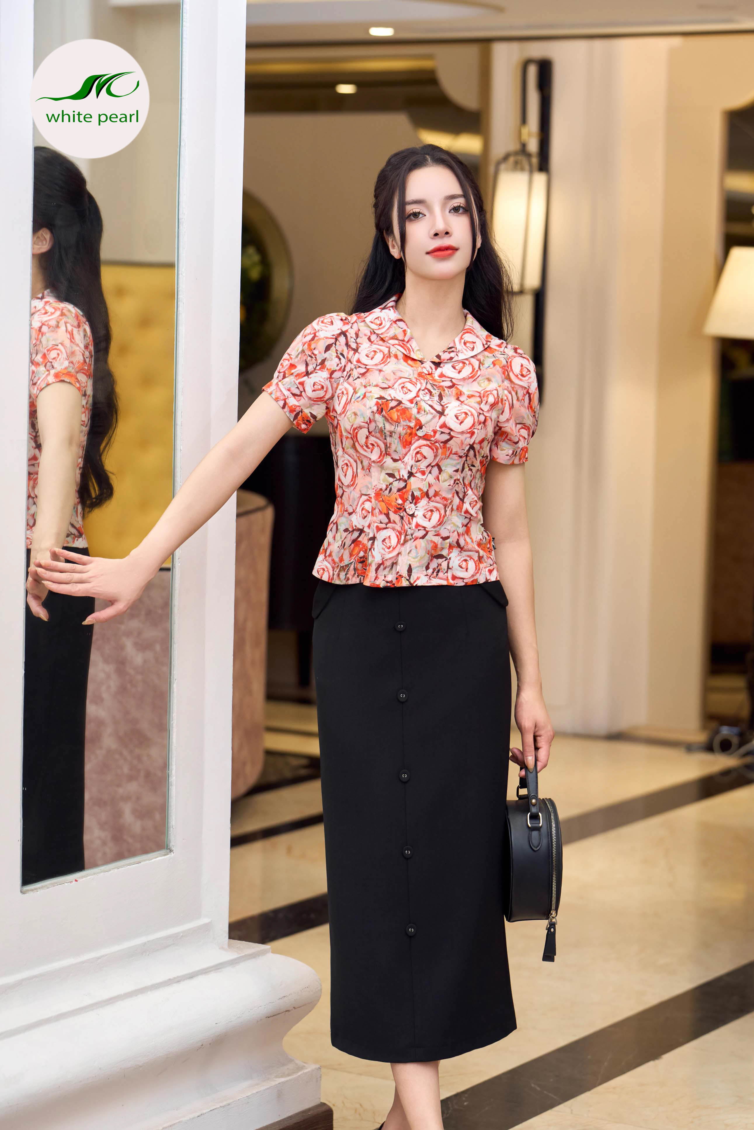 AK25-05 Áo ký giả cổ sam Hoa cam  thời trang công sở nữ White Pearl_thumbnail_3