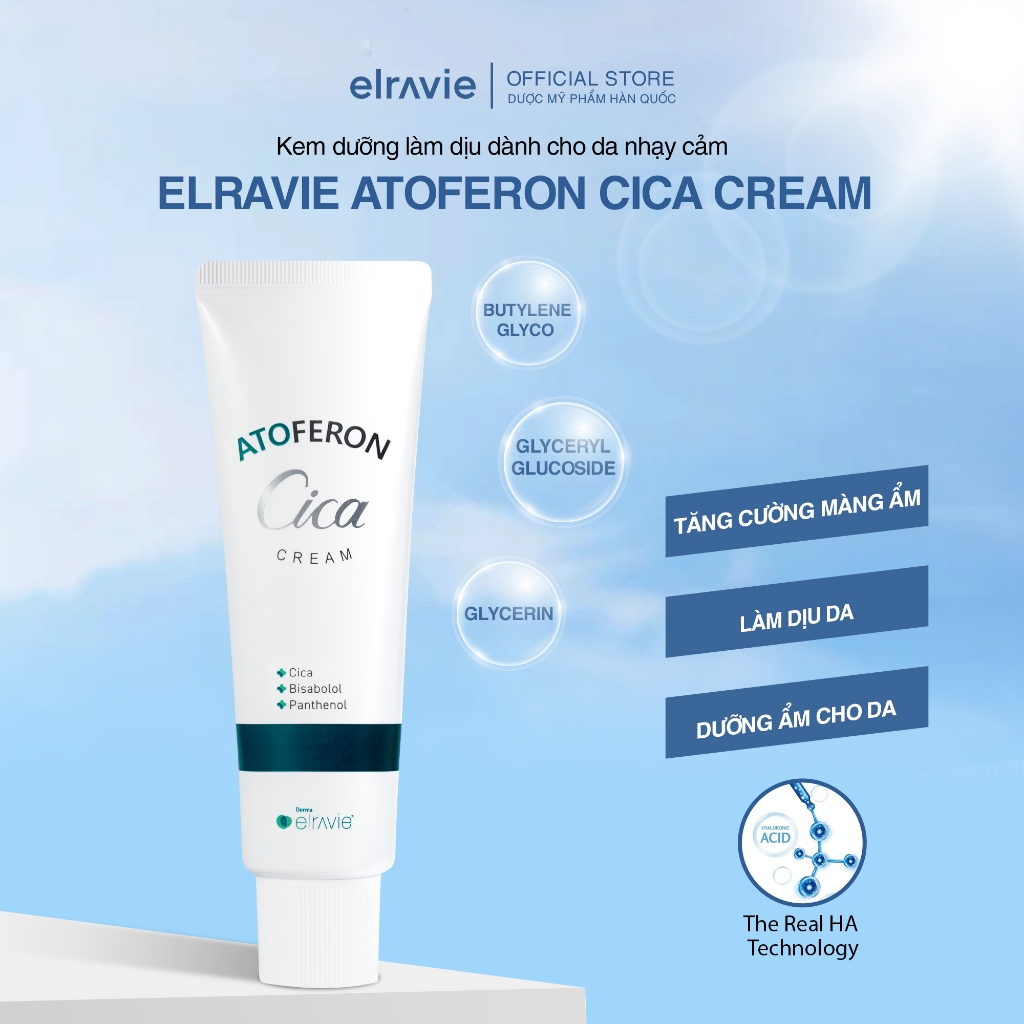 Kem Dưỡng Làm Dịu, Không Gây Kích Ứng, Nhờn Dính Cho Da Nhạy Cảm Elravie Atoferon Cica Cream 50ml