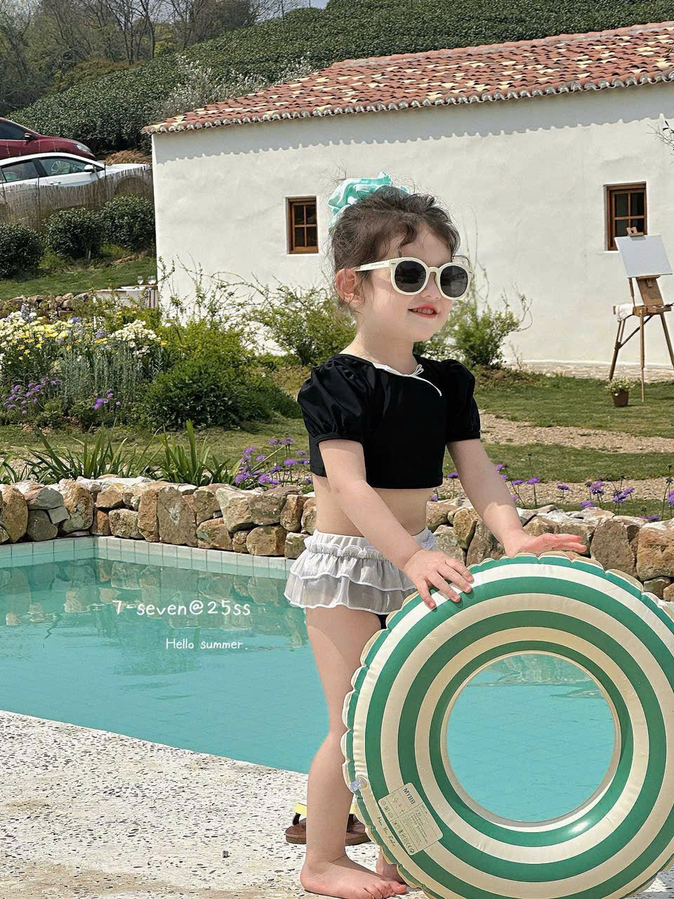 A33 - Set bơi tay bồng kèm quần mix chân váy bèo 2 chi tiết hãng Seven (Sz90-130)