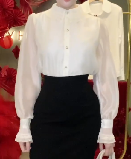 Sơ Mi Cổ Phối Lưới Tay Bồng