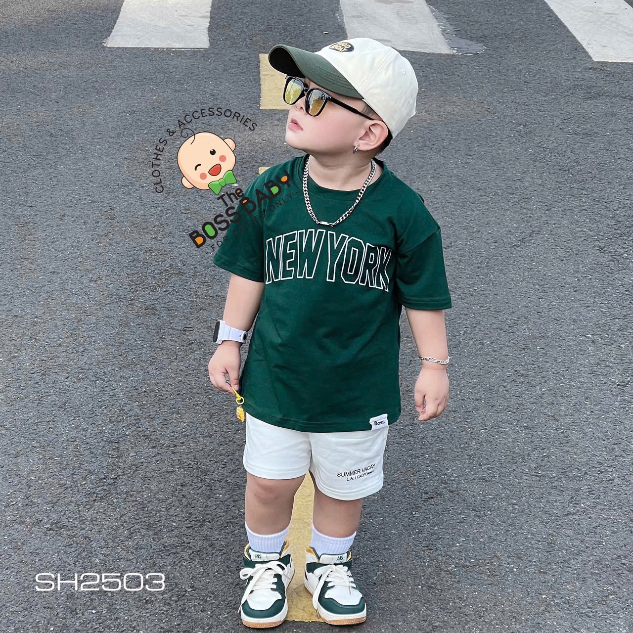 Set bộ xanh cotton quần da cá Newyork