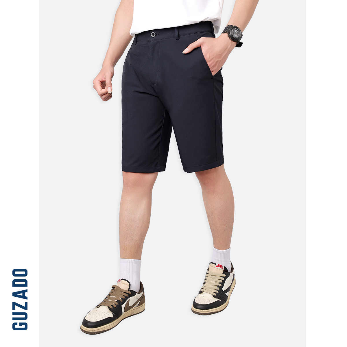 Quần Short Tây Âu Nam GUZADO Kaki Giữ Form Cạp Cúc GSR15_thumbnail_3