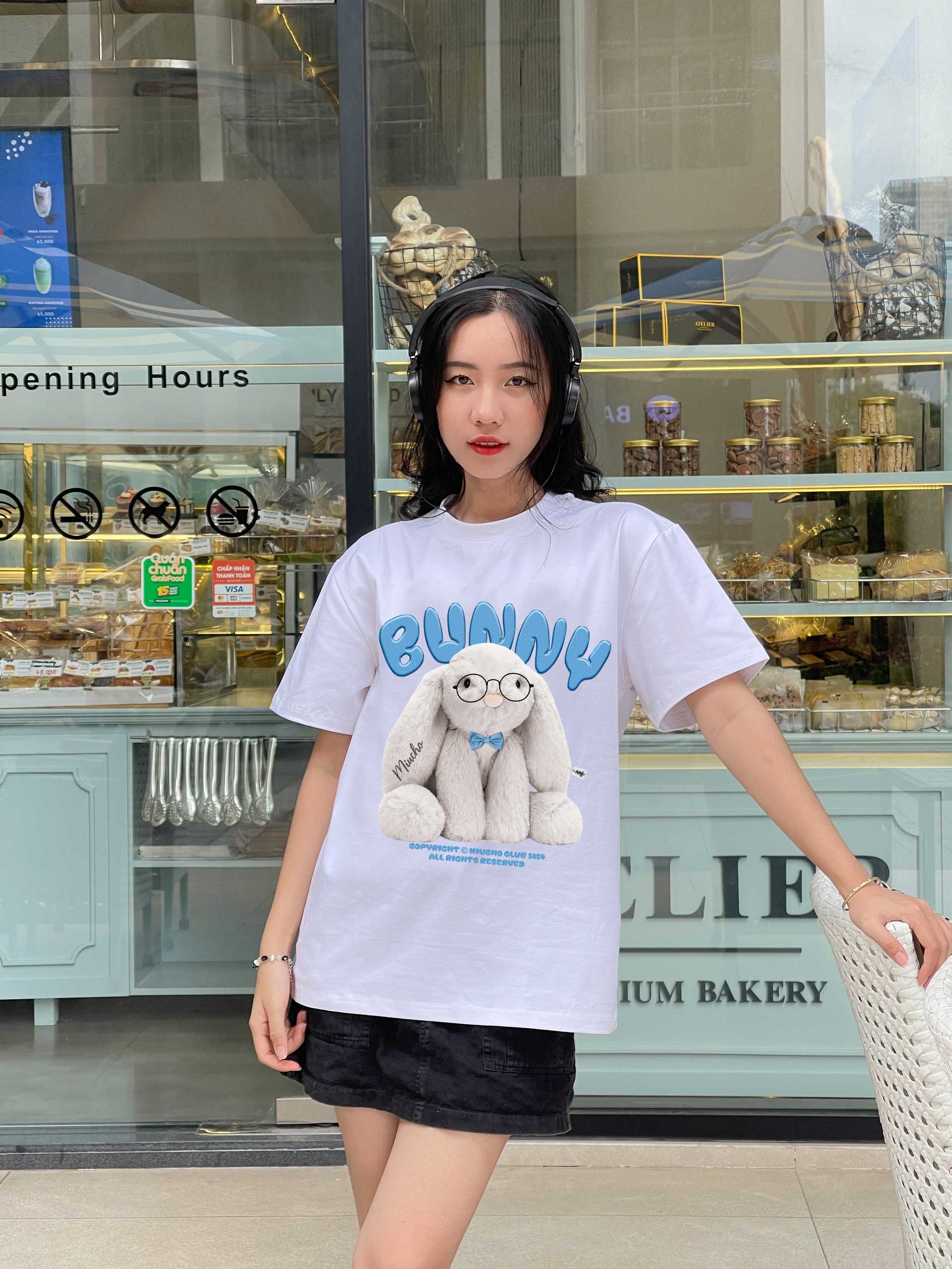 Áo thun thỏ Bunny form rộng local brand ATD1257 Miucho tay ngắn cổ tròn in mix_thumbnail_3