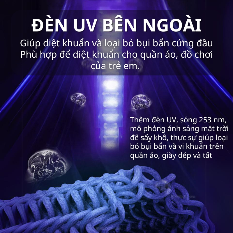 Tủ sấy quần áo đèn UV diệt khuẩn, hệ thống chống quá nhiệt an toàn cho gia đình