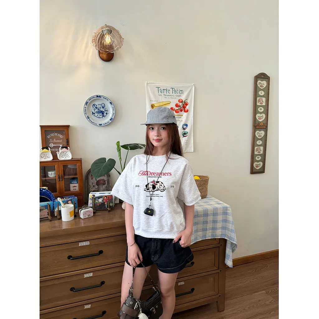 Áo sweater tay ngắn form boxy hình cún dễ thương 2598 Miucho chất vải nỉ 2 da cao cấp thoáng mát in mix_thumbnail_5