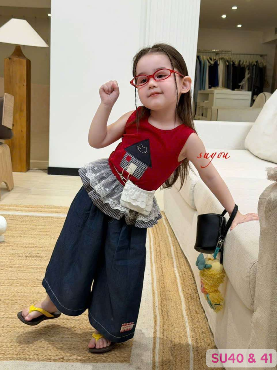 SU41 - Quần jean ống rộng màu xanh đen hãng Suyou