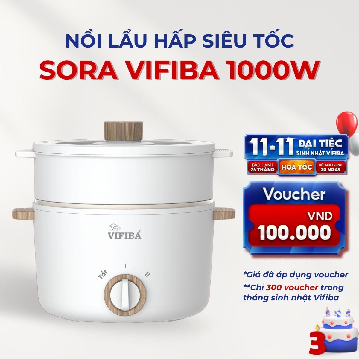 Nồi Lẩu Điện Sora Vifiba - Kèm khay hấp