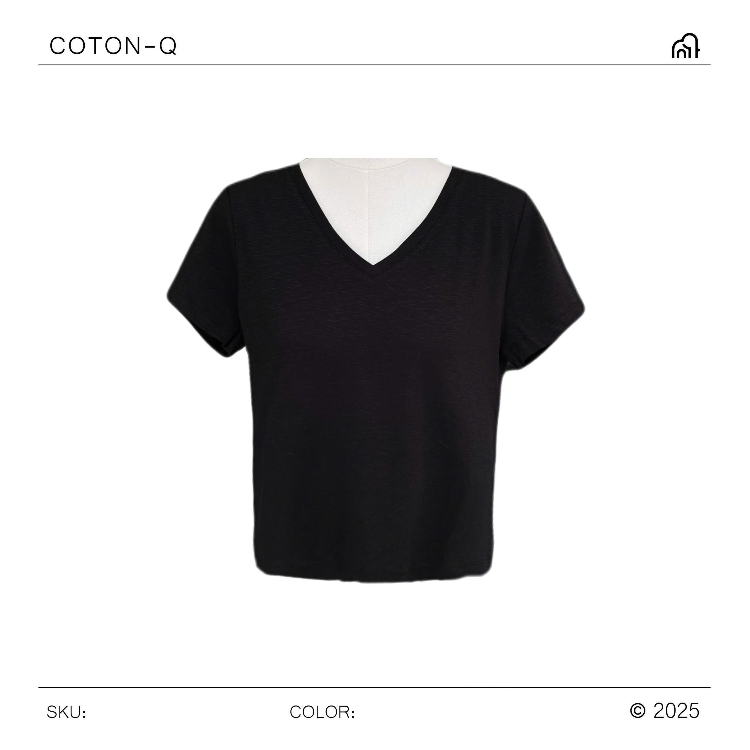 HA25 - Áo thun xước cổ tim ( ĐEN ) - TRỘN CHIỀU DÀI