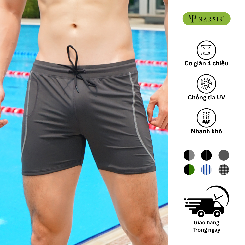 Quần Bơi Nam Narsis Q25001, 2 Lớp, Vải PE, Co Giãn 4 Chiều, Nhanh Khô, Túi Khóa, Tiện Lợi_thumbnail_0