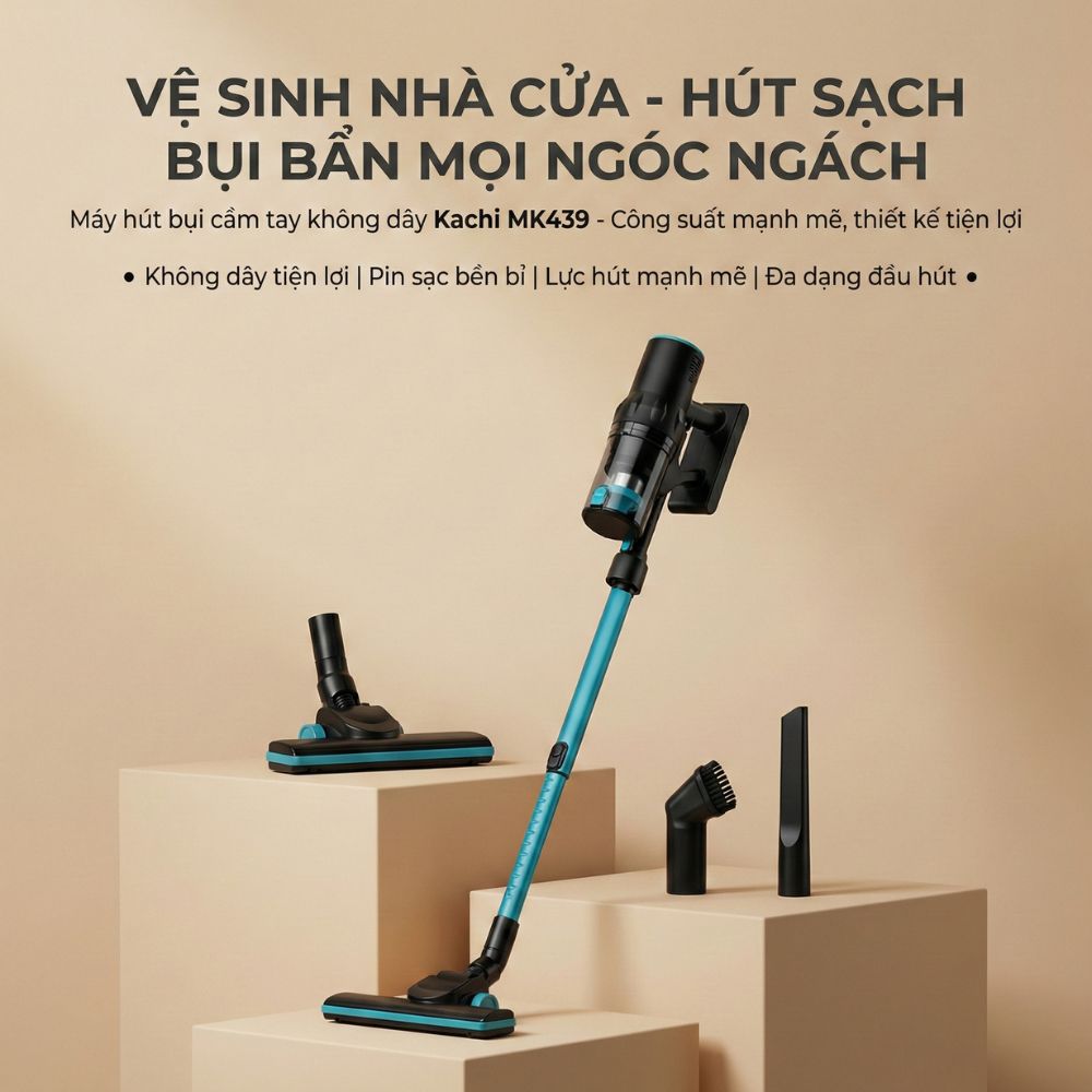 Máy Hút Bụi Cầm Tay Kachi MK439 – Lực Hút Mạnh 15.000Pa, Gọn Nhẹ, Hiệu Quả Tối Ưu