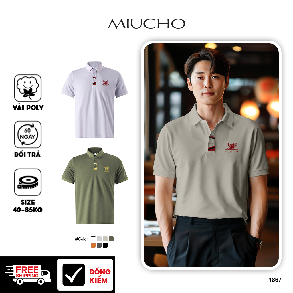 Áo polo nam form vừa 1867 Miucho Iconic vải cá sấu đứng form thoáng mát in basic_thumbnail_1