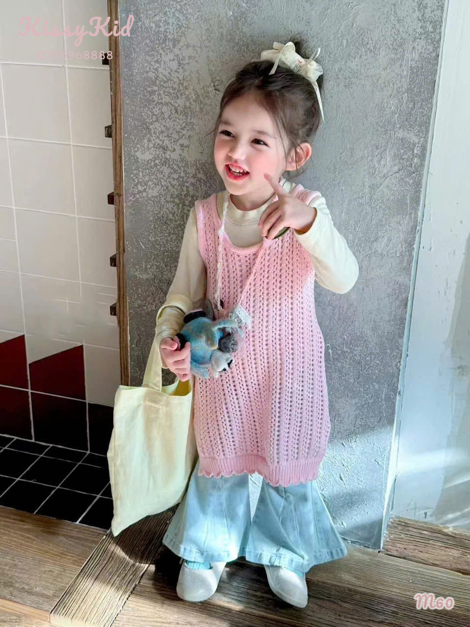 (M60) Áo gile len lưới hồng OneDou_thumbnail_0