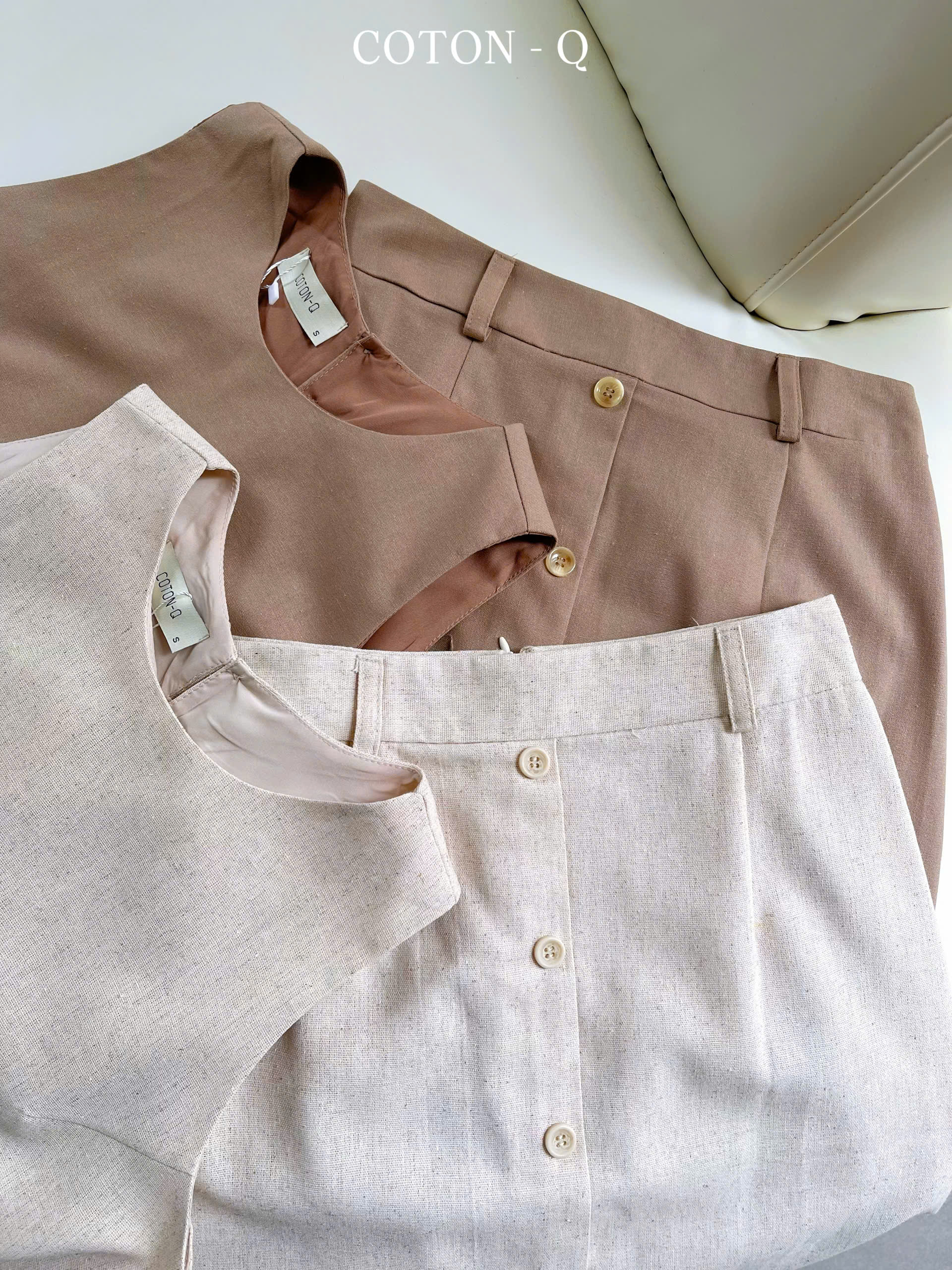 Set áo sát nách linen + chân váy dài ( NÂU )_thumbnail_5
