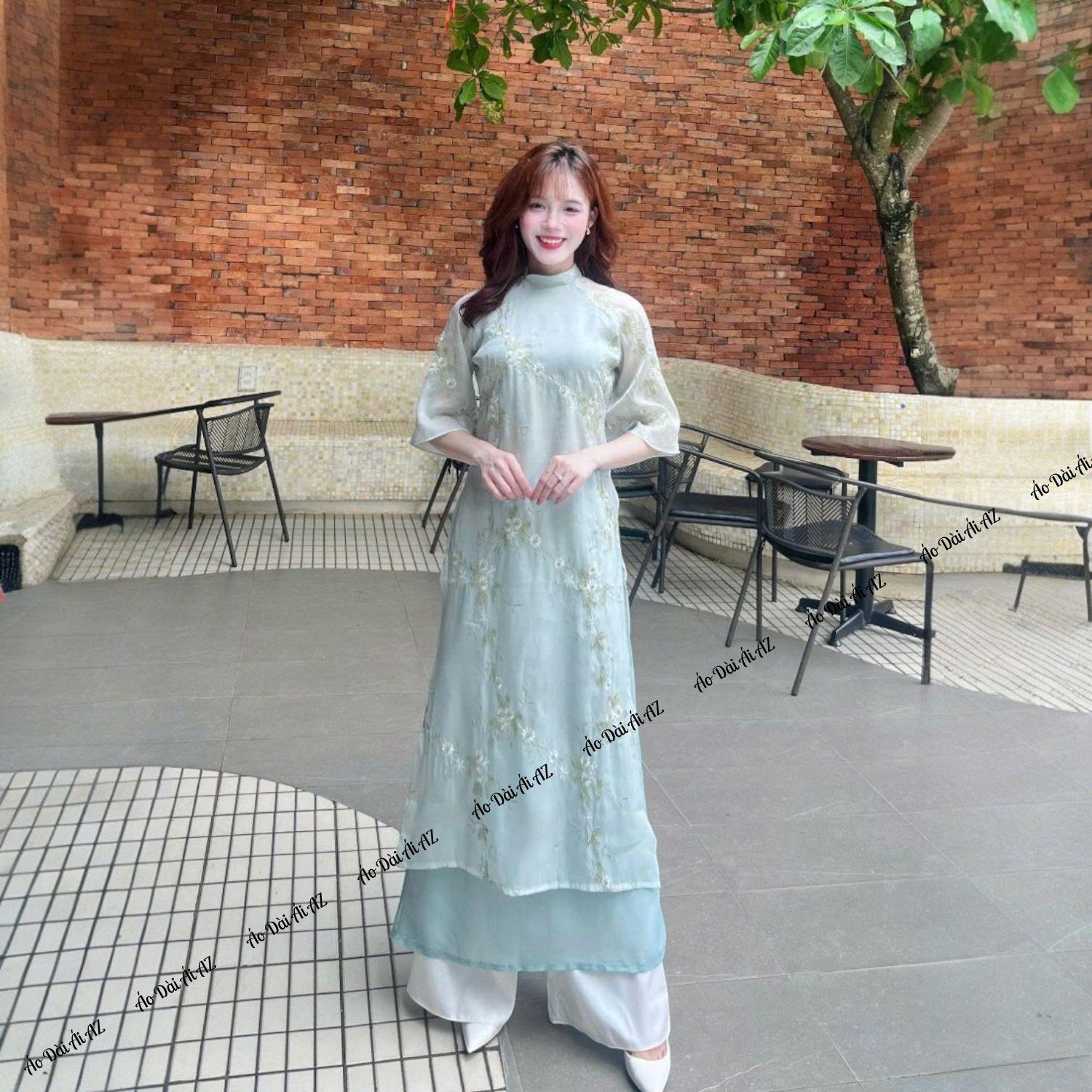 Áo Dài Cách Tân Nữ Dáng Suông 4 Tà Tay Ngắn Voan Thêu Mặc Tết Chụp Ảnh MM03_thumbnail_6