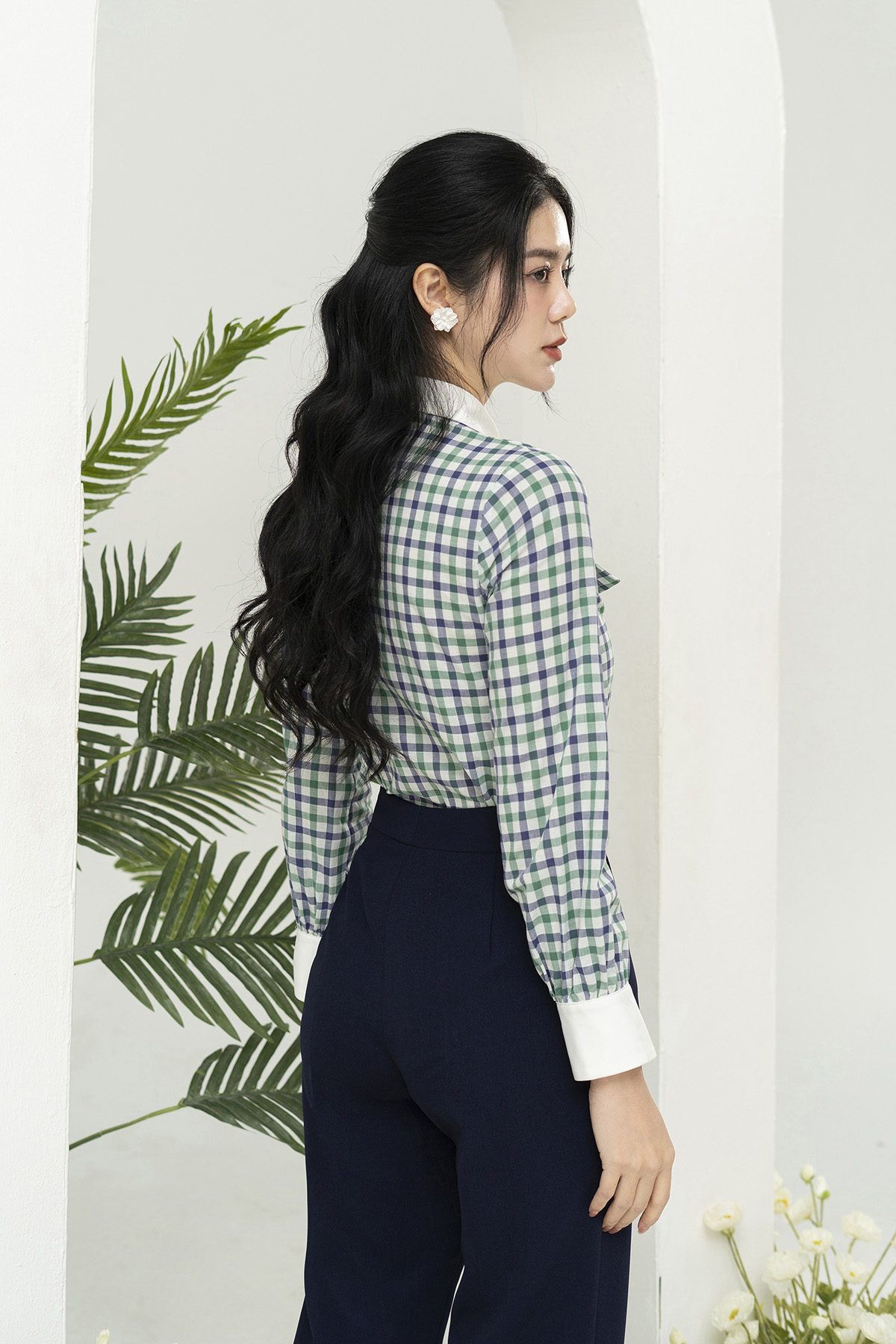Áo sơ mi nữ công sở kẻ caro xanh phối cổ trắng A3008_thumbnail_1
