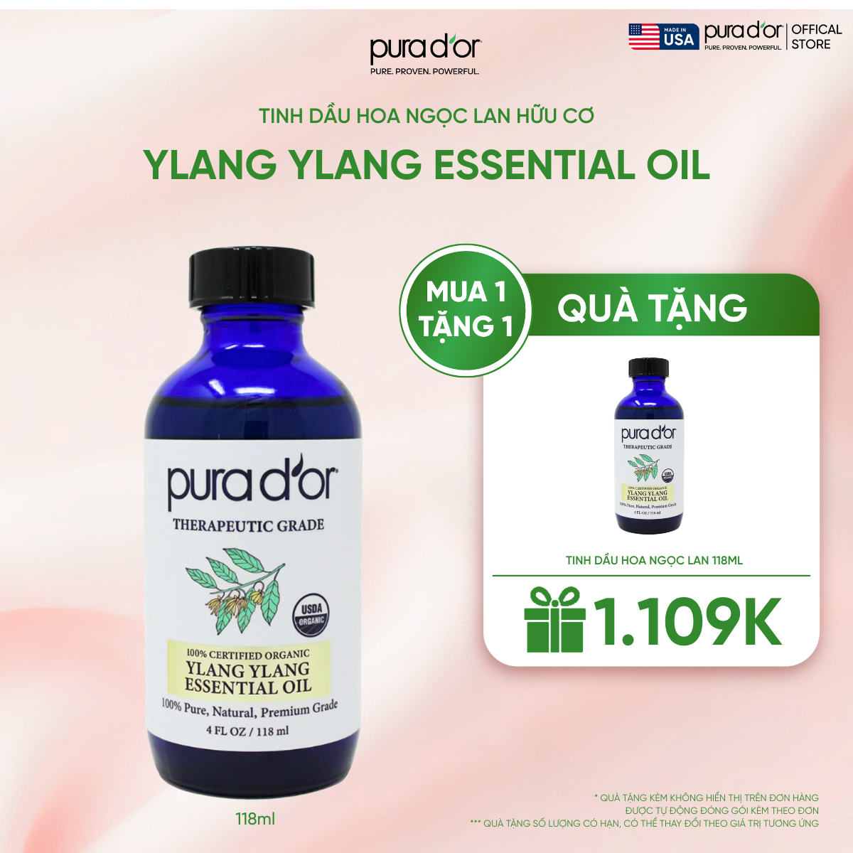 Tinh Dầu Hoa Ngọc Lan Tây hữu cơ Pura D'or Therapeutic Grade Ylang Ylang Essential Oil 118ml_thumbnail_0