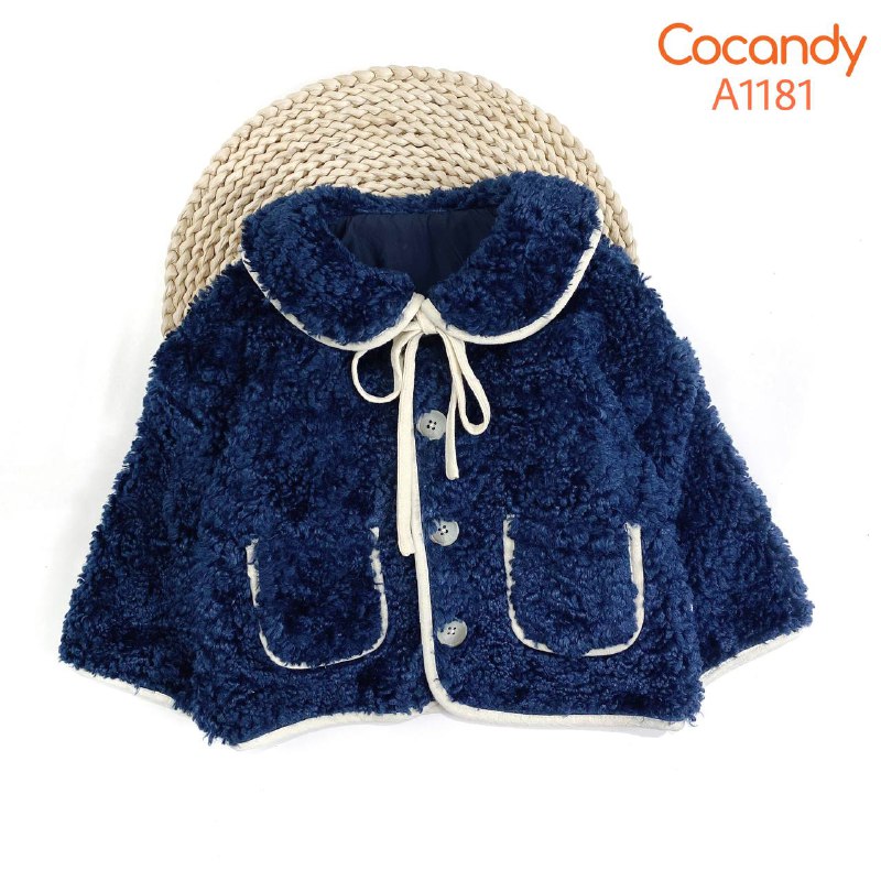 Áo khoác lông XANH THAN viền BE