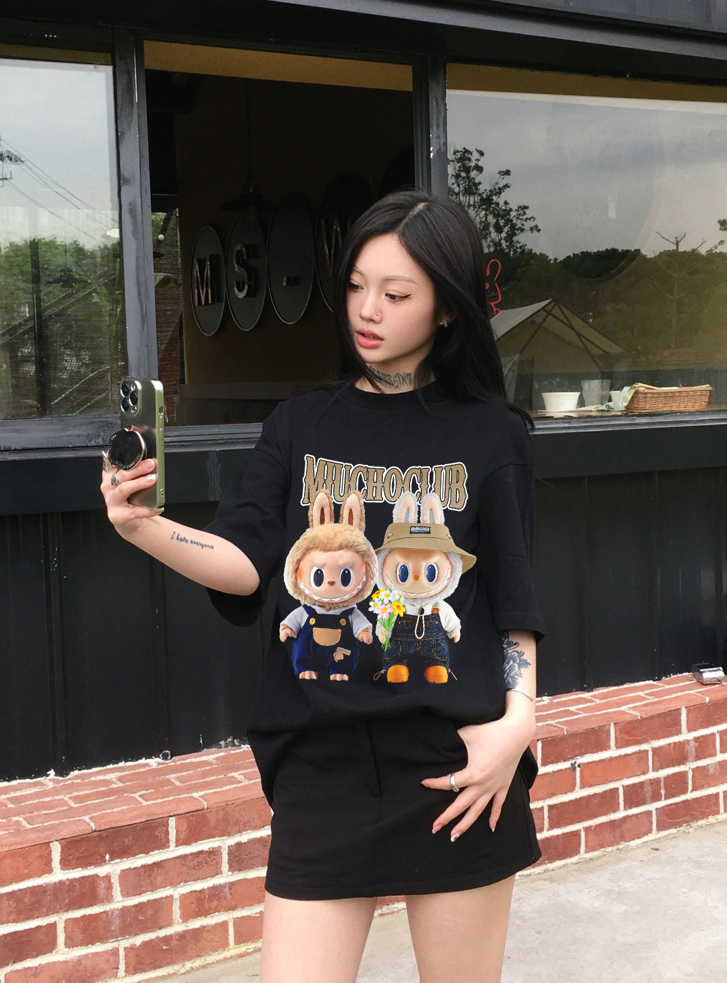 Áo phông labubu form rộng nhiều màu ATD1448 Miucho vải cotton cổ tròn in mix_thumbnail_4