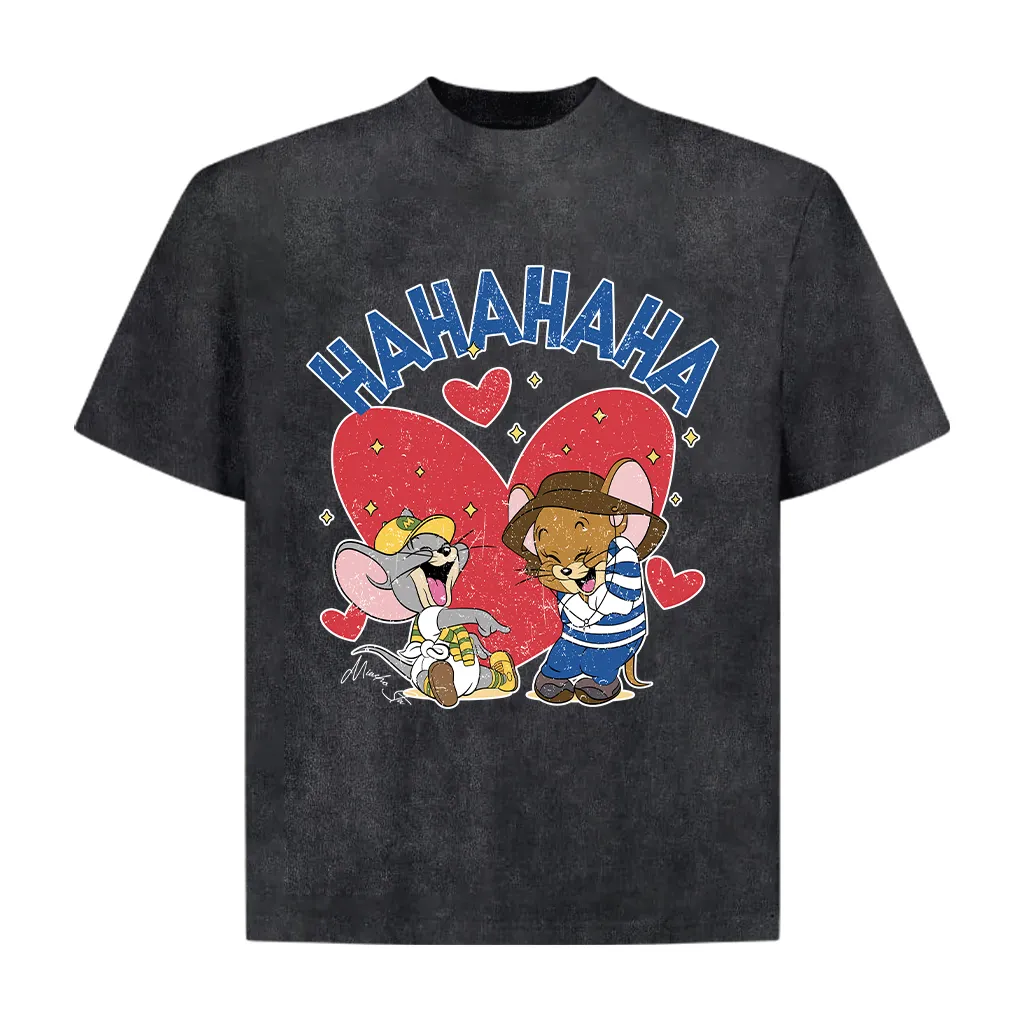 Áo thun form boxy họa tiết hoạt hình AXD2466 Miucho vải cotton thoáng mát cổ tròn in mix_thumbnail_0