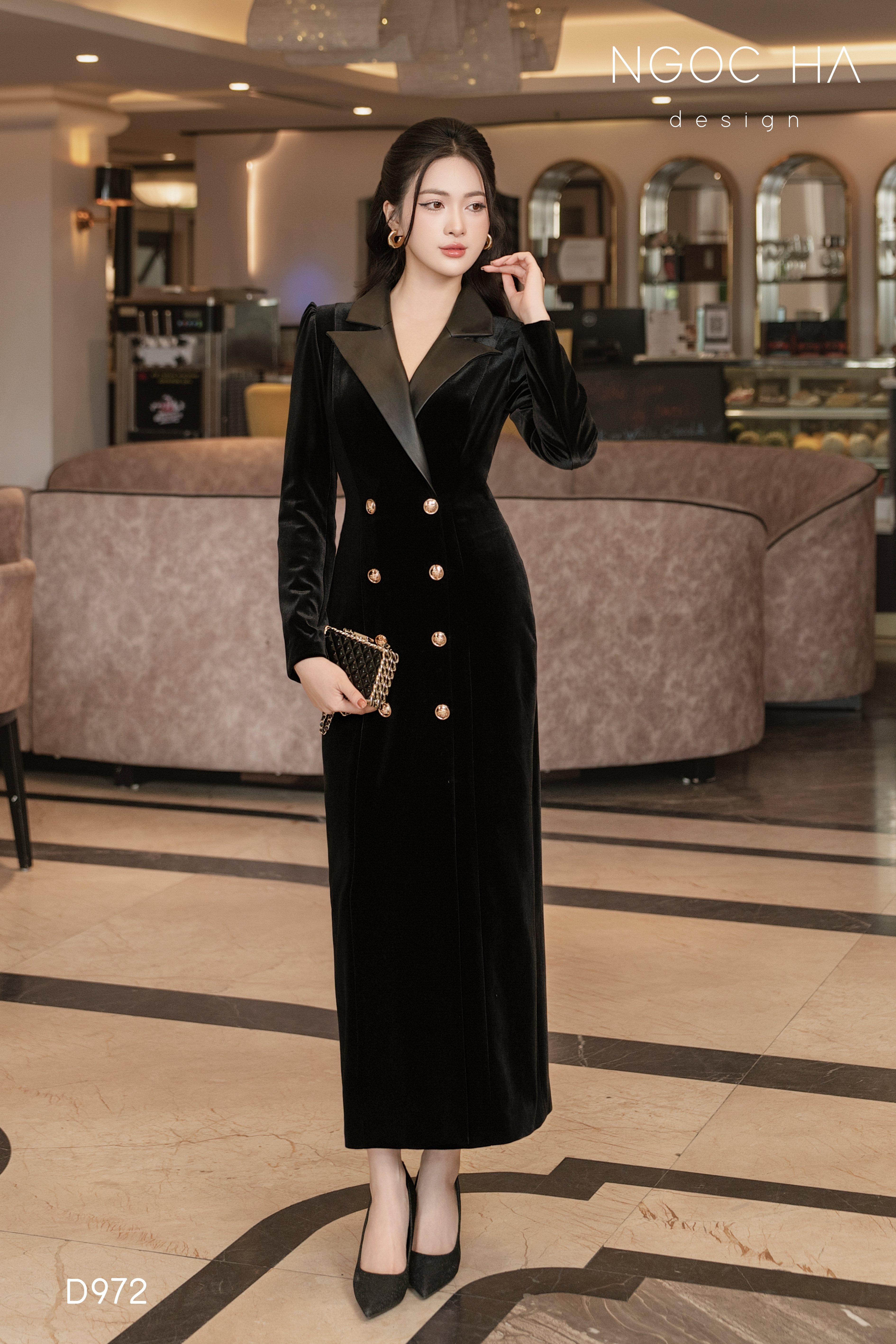 Maria Dress_ Đầm Nhung Mix Cổ Da Màu Đen D972_thumbnail_1