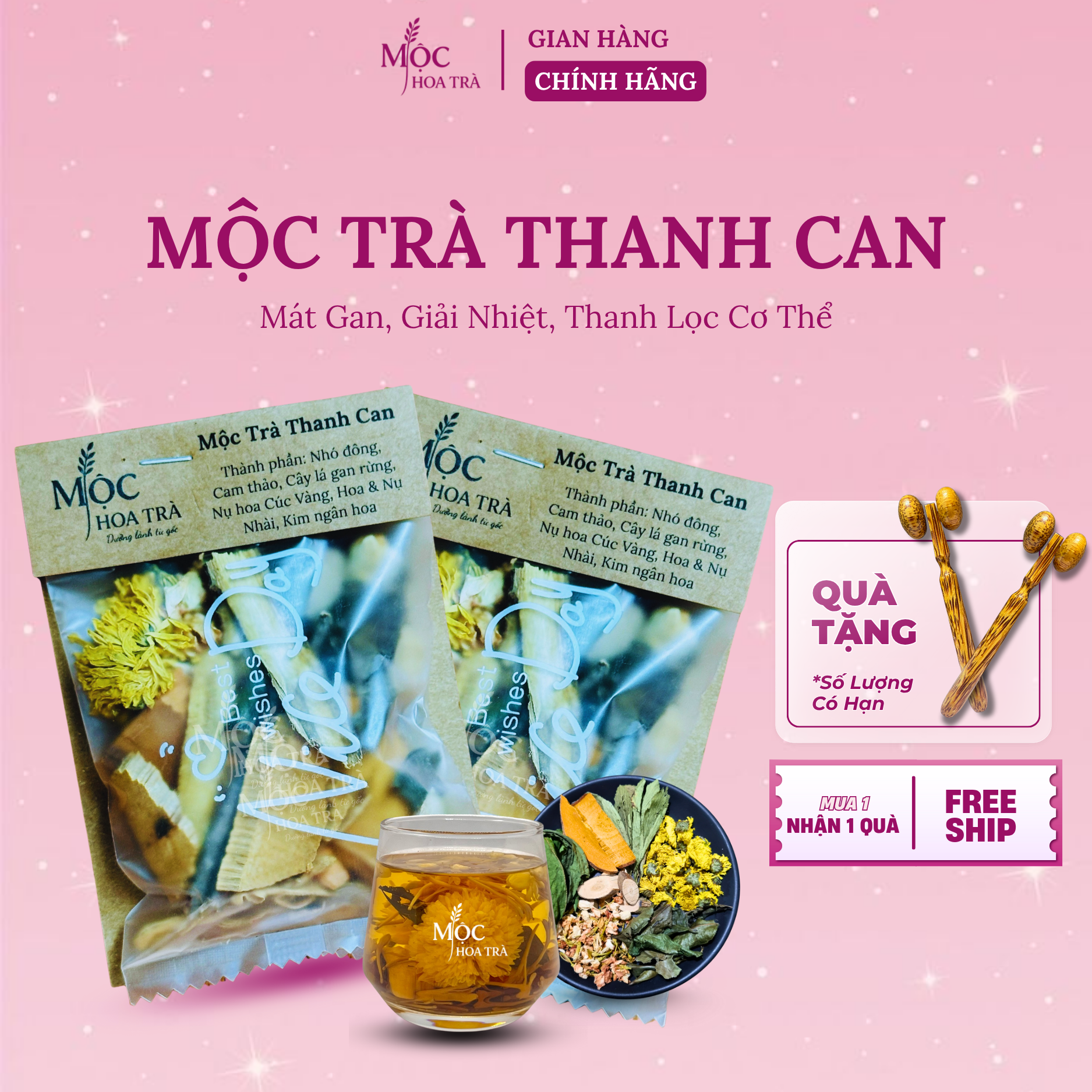 Mộc Trà Thanh Can – Trà Thảo Mộc 6 Vị – Hỗ Trợ Mát Gan, Giải Nhiệt, Thanh Lọc Cơ Thể – Nguyên Liệu Sấy Lạnh