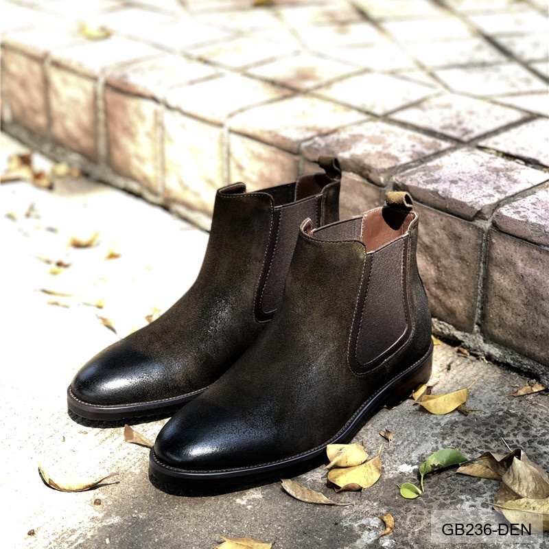 GB236 - Giày Chelsea Nam Da Heo Phong Cách Anh Quốc, Đế Cao Su Thoáng Khí, Màu Đen Kaki_thumbnail_4