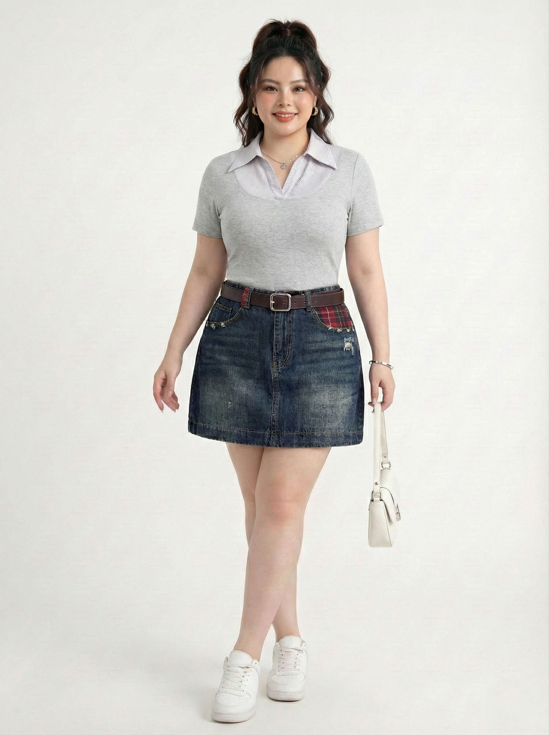 BIGSIZE NỮ- Chân váy jean túi caro T-JV2113