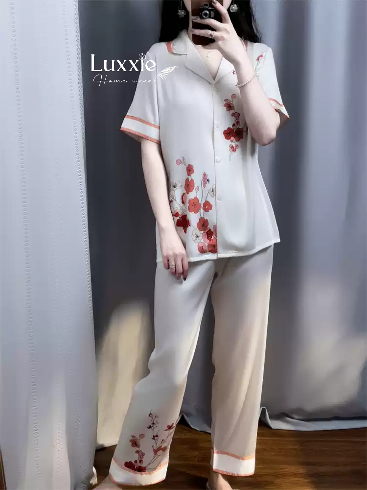 N74B Pijama lụa hoa đào đỏ cộc tay_thumbnail_5
