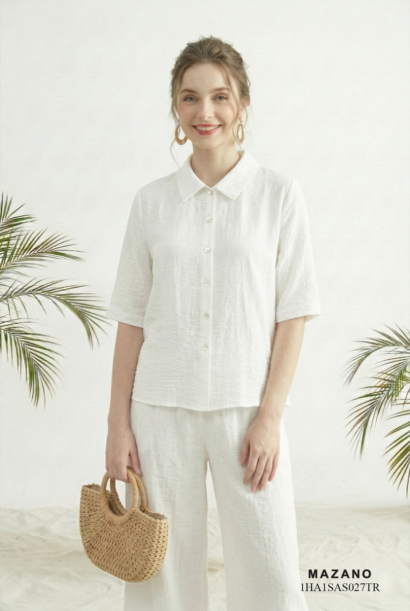 Áo sơ mi vải pha linen trắng dáng suông vừa cổ sơ mi thiết kế MAZANO 1HA1SAS027TR_thumbnail_3