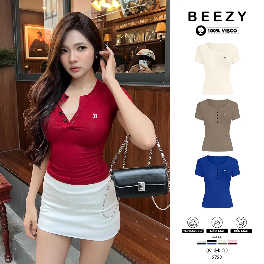 Áo thun cổ nút ôm body Miucho vải visco thoáng mát chuẩn form dễ phối đồ in typography 2732