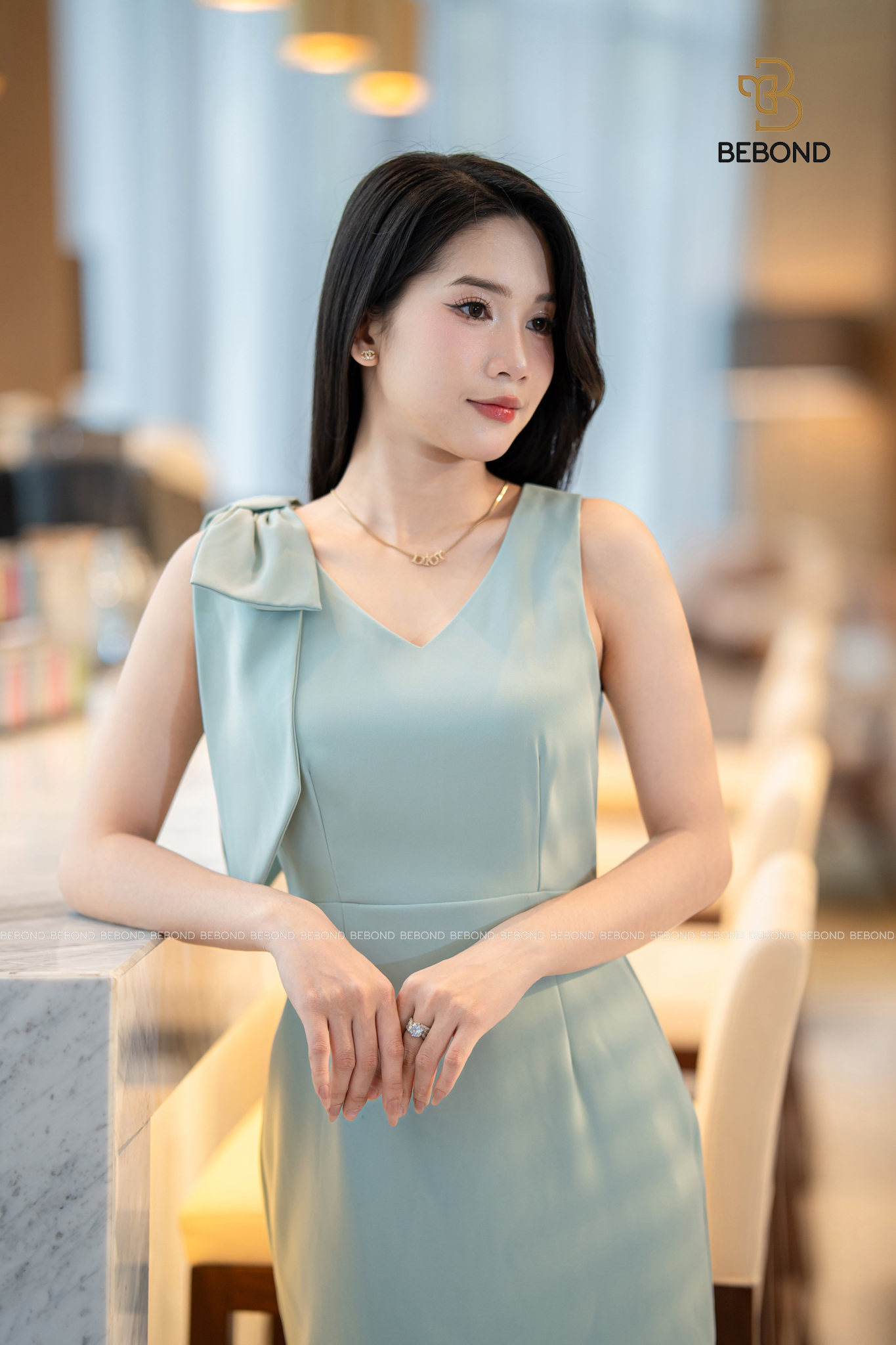 Đầm sát nách hối nơ vai 𝐆𝐫𝐚𝐜𝐞𝐟𝐮𝐥 màu XANH_thumbnail_5