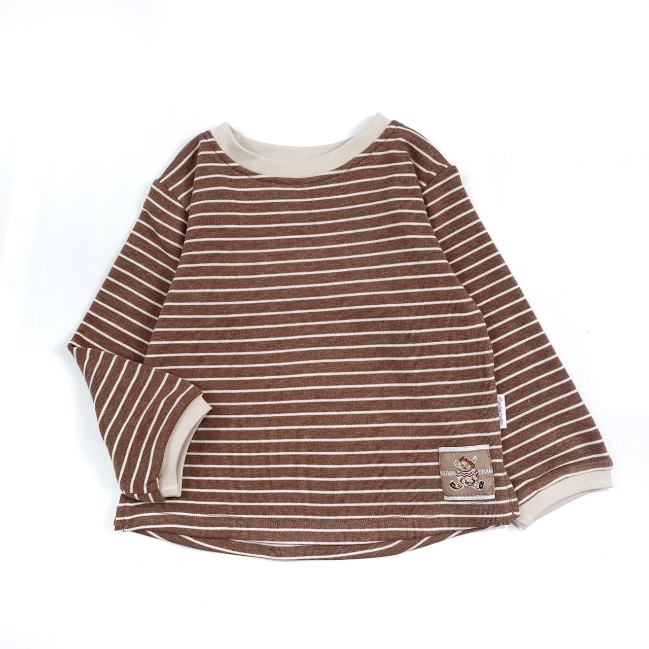 Áo dài thun kẻ NÂU BE phối thêu gấu_thumbnail_0