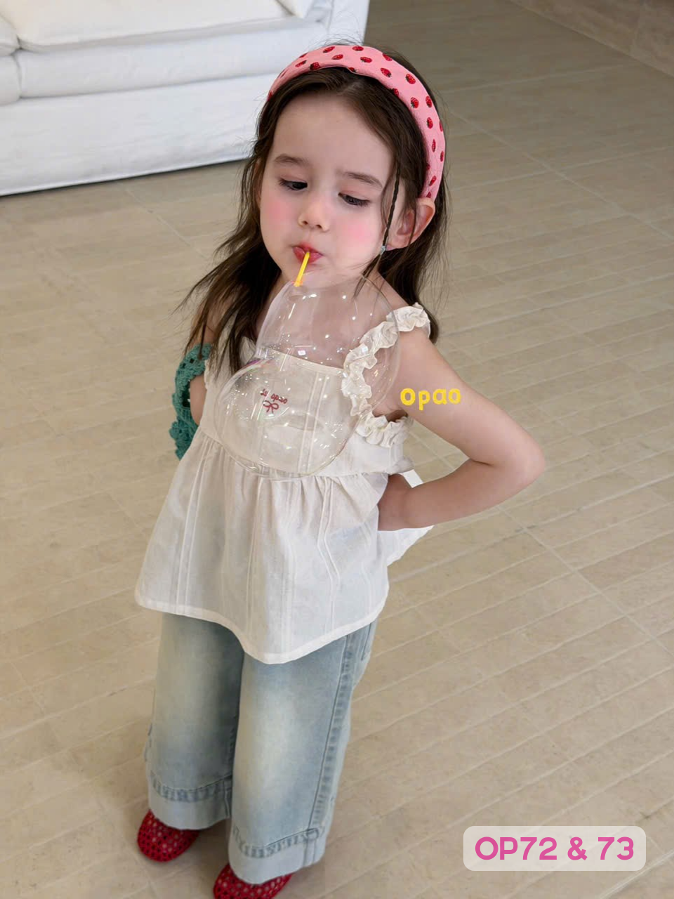 OP73 - Quần bò ống rộng wash xanh nhạt hãng Opao