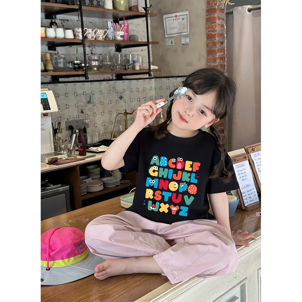 Áo thun cho bé Bảng chữ cái Kado vải cotton thoáng mát mềm mại tay ngắn cổ tròn in artwork 2928_thumbnail_4