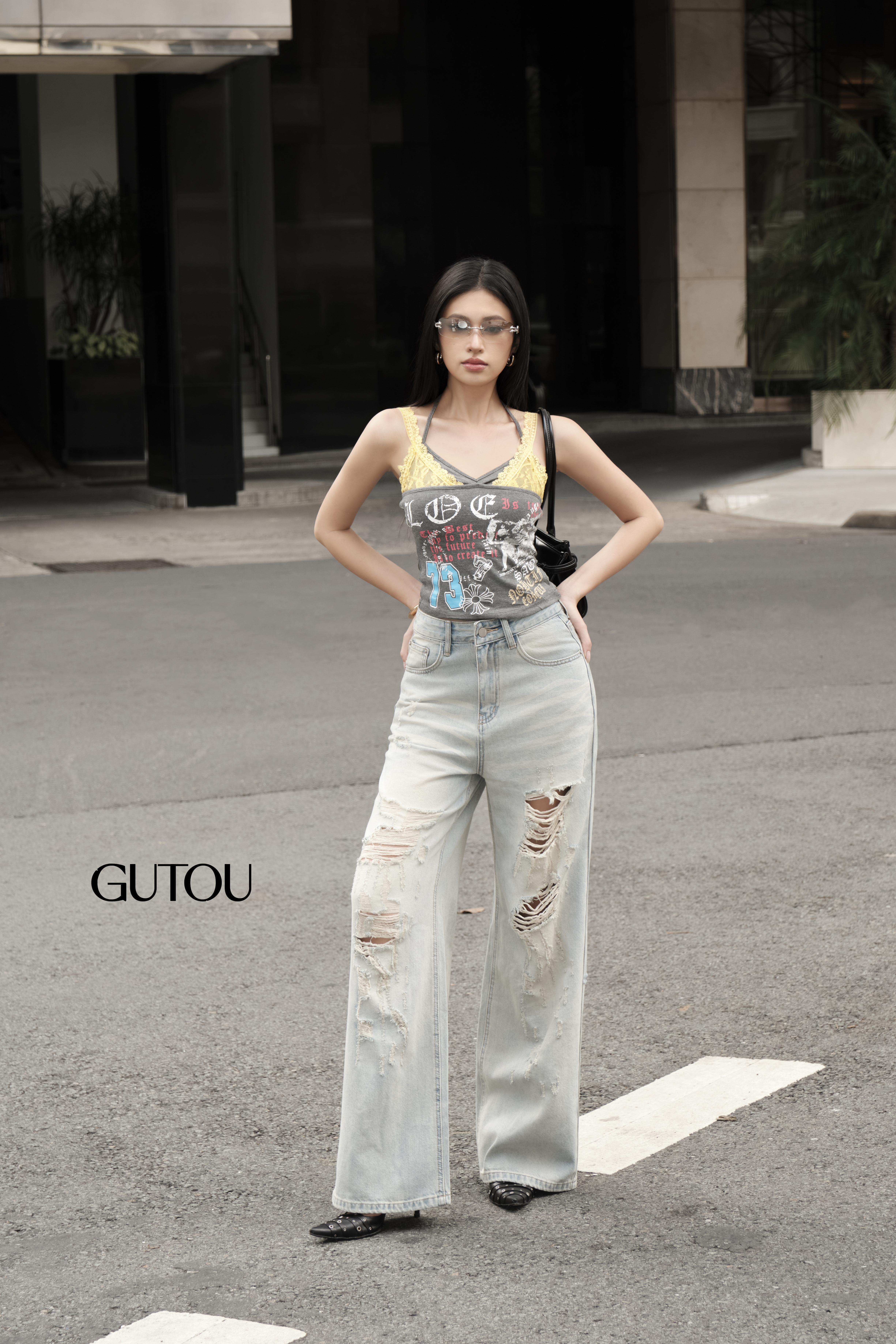 [ GUTOU ] Quần Jean Suông Rách Gối Wash Sáng_thumbnail_2