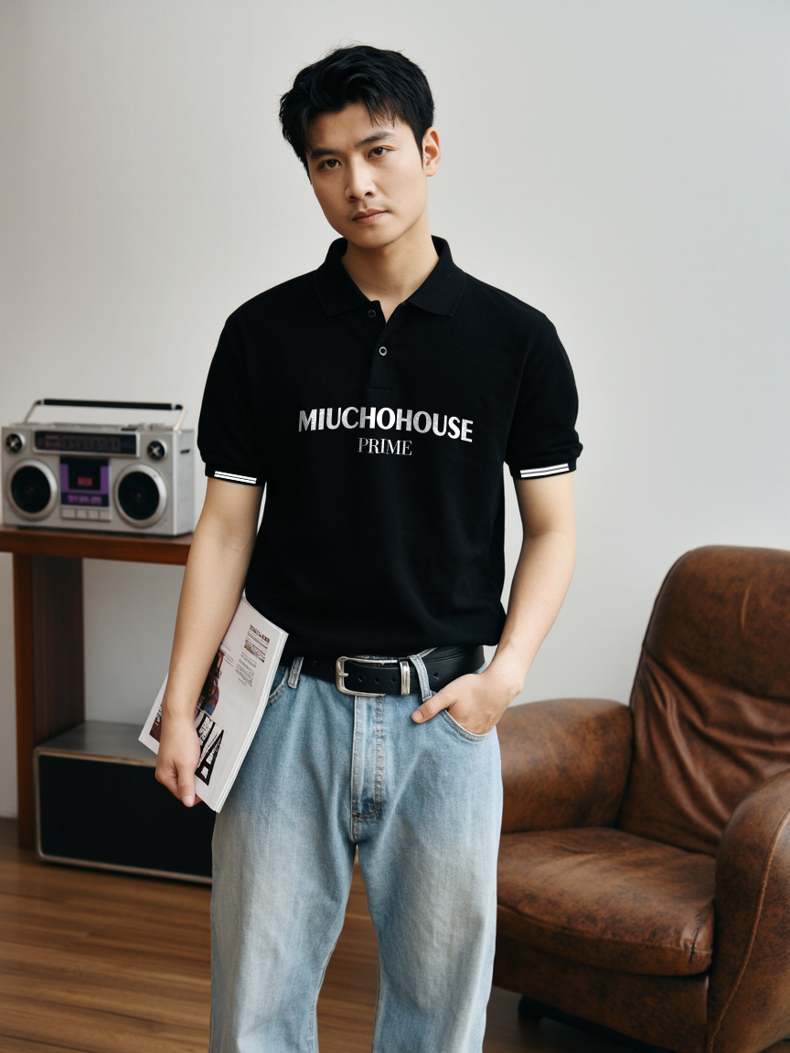 Áo polo nam form vừa 2238 Miucho Iconic vải cá sấu polyester co giãn thoáng mát in typography_thumbnail_6