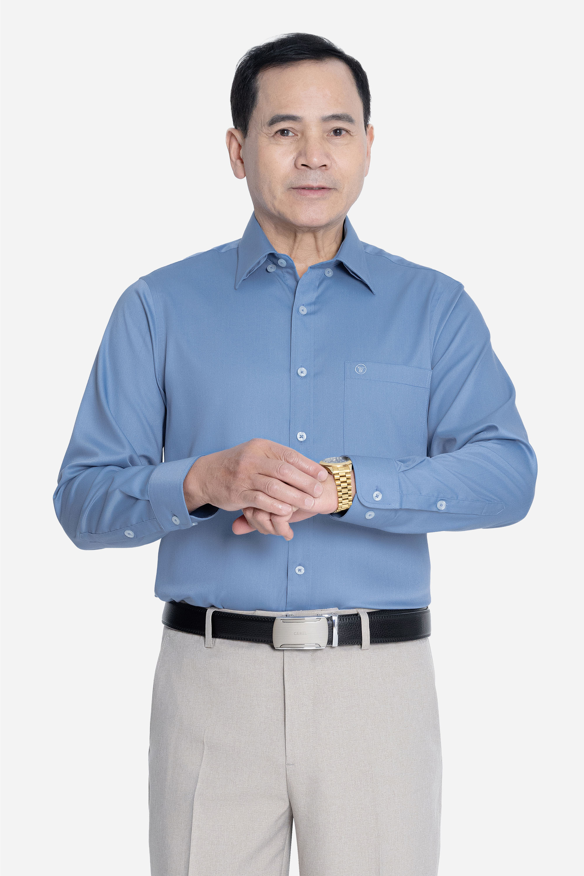 Sơ Mi Trơn Dài Tay Nam Trung Niên ANCHI Chất Liệu Sợi Sồi Cao Cấp_thumbnail_2