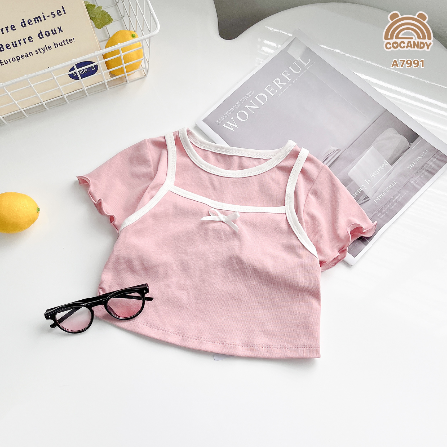 Áo cộc HỒNG giả 2 dây đính nơ_thumbnail_1