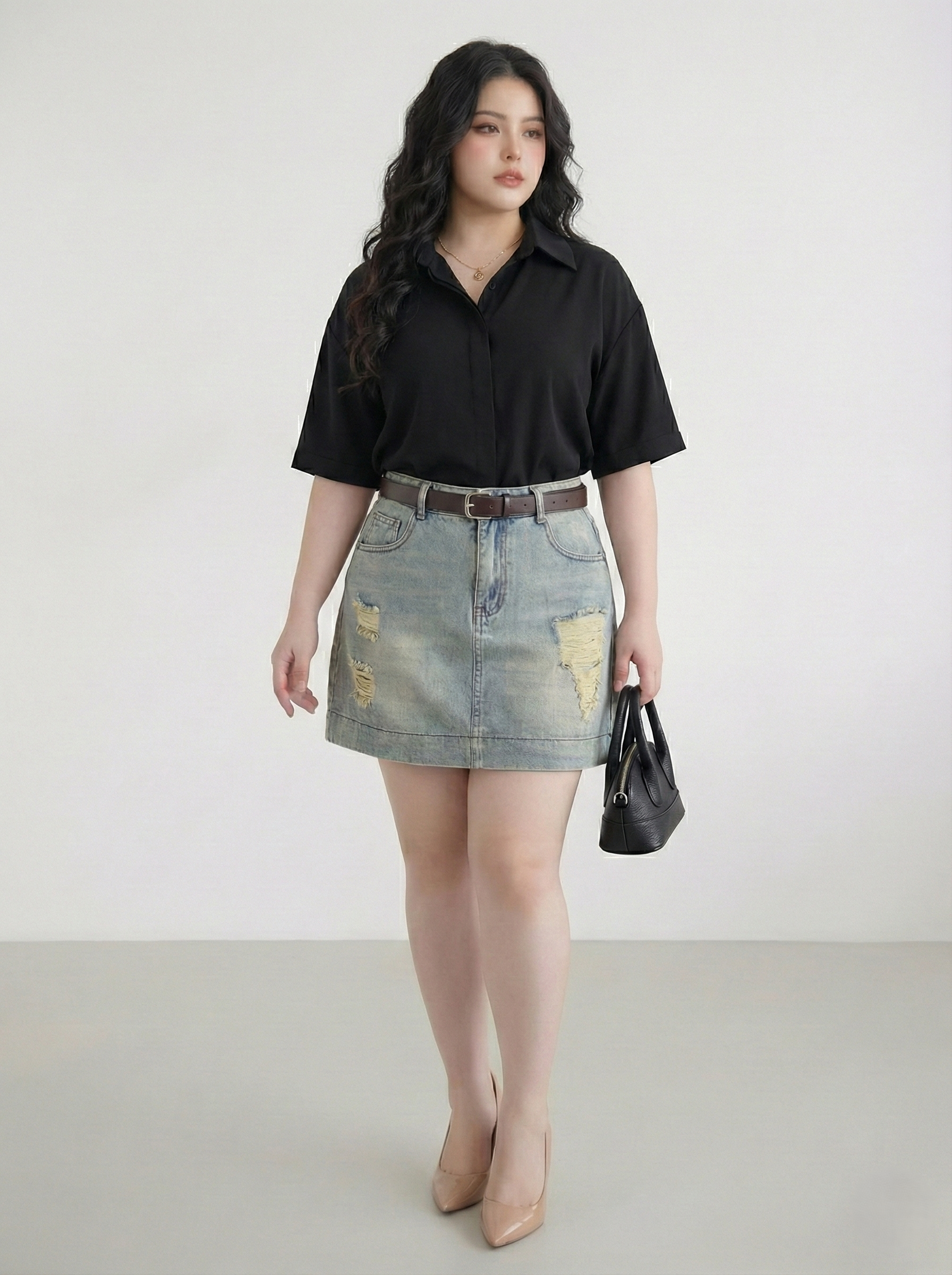 Chân váy dáng A ngắn rách kiểu bigsize JV27 dành cho nàng béo mập từ 55-90kg