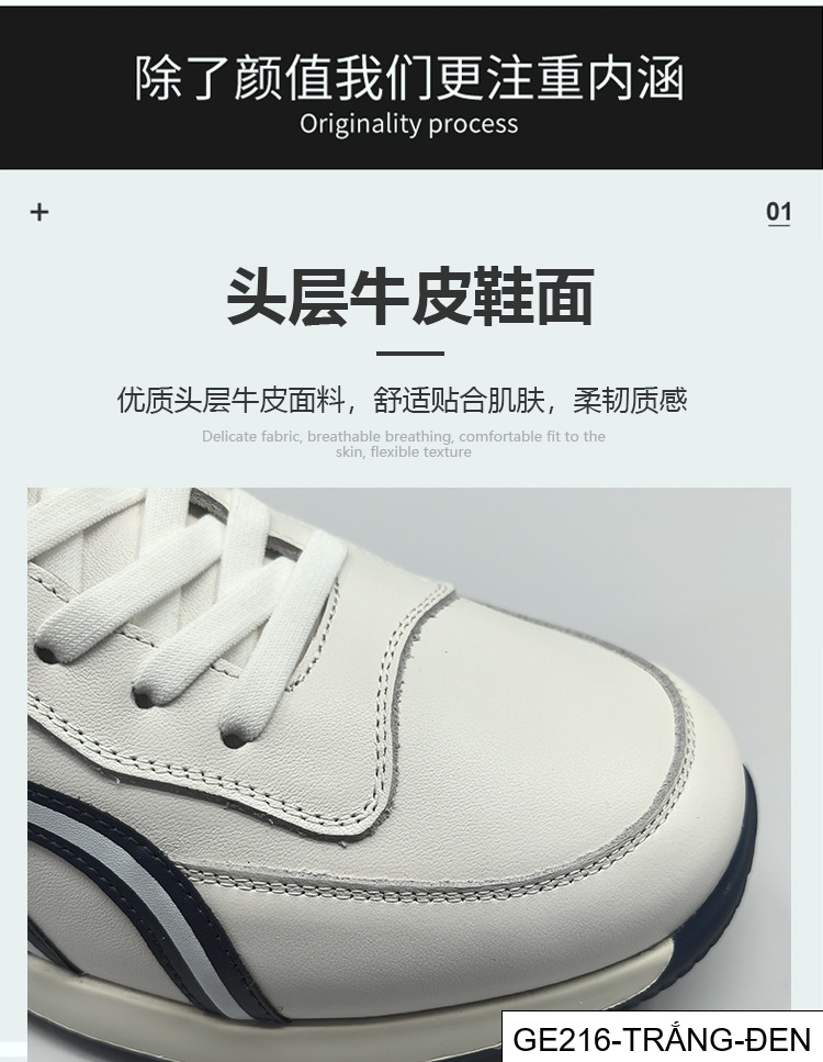 GE216 - Giày thể thao màu trắng da bò lớp đầu cho nam, giày hợp thời trang nam, giày thường ngày sang trọng nhẹ nhàng cao cấp dễ phối đồ thích hợp châu Âu da thật_thumbnail_9