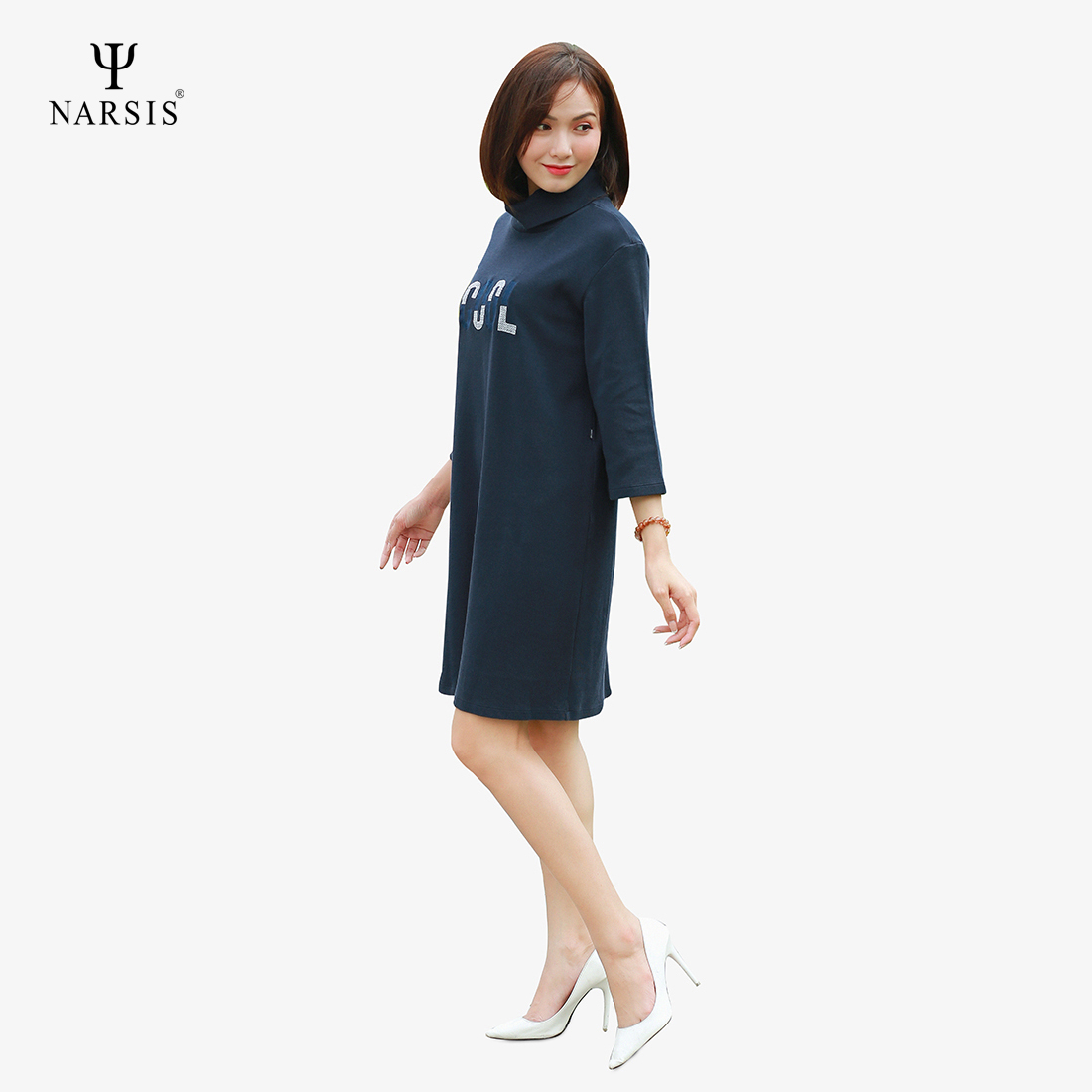 VÁY LEN THU ĐÔNG NARSIS  MÀU XANH TÍM THAN B8013 NARSIS VẢI LEN COTTON ẤM ÁP, THOÁNG MÁT, GIỮ ẤM ..._thumbnail_0