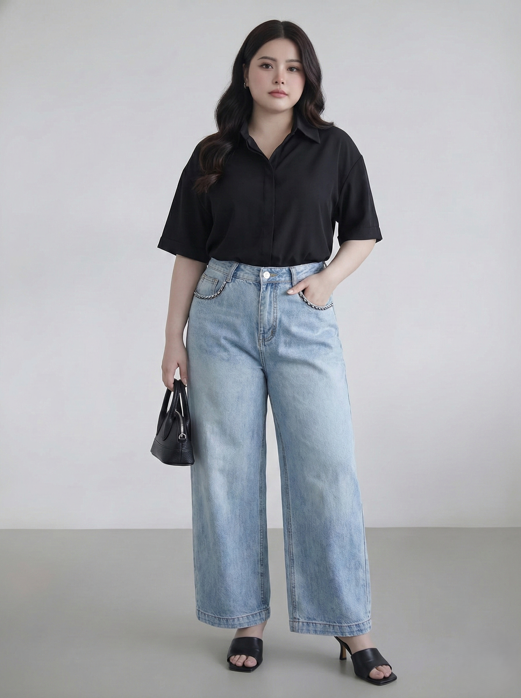 Áo sơ mi tay ngắn kiểu basic bigsize AT8006 dành cho nàng béo mập từ 55-90kg